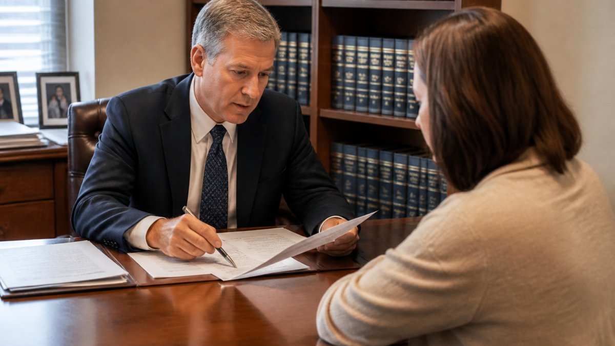 Parent meeting with a family law attorney to discuss how to win sole custody in Baltimore County at a desk.